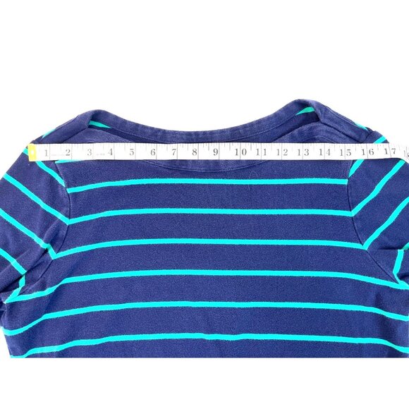 Lands End  Large Navy/Green Cotton Striped Long Sleeve Shirt 16c - Picture 7 of 8